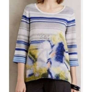 Anthropologie Troubadour ‎ Artsy Felted Stripe Sweater Floral Small